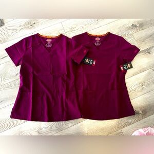 NWT set of 2 Dickies scrub tops in Wine color XS